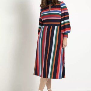 Eloquii Striped A-Line Dress with Puff Sleeves Size 20